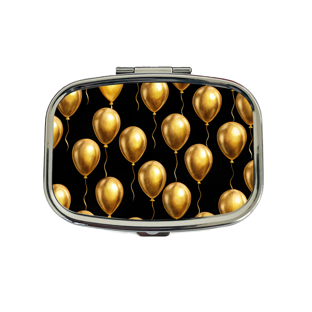 Gold Balloons Black Background Birthday Anniversary Travel Pill Box Case