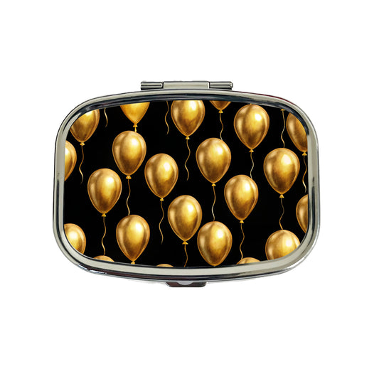 Gold Balloons Black Background Birthday Anniversary Travel Pill Box Case
