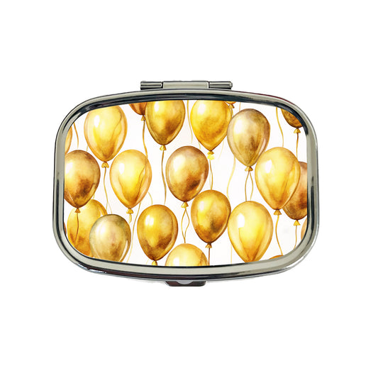 Gold Balloons Watercolor Birthday Anniversary Travel Pill Box Case