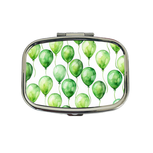 Green Balloons Watercolor Birthday Travel Pill Box Case