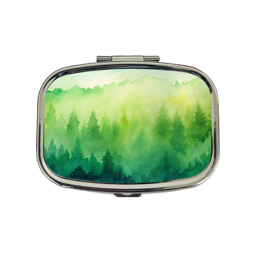 Green Forest Ombre Watercolor Travel Pill Box Case