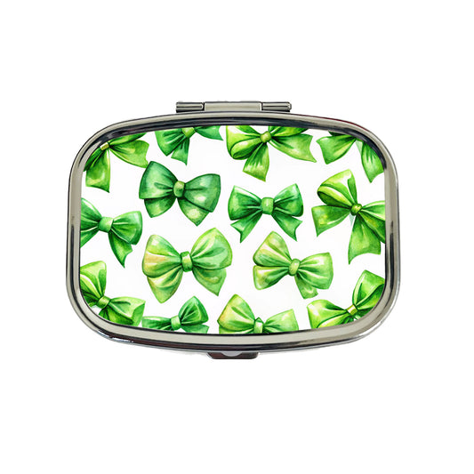 Green Scattered Coquette Bows Watercolor Travel Pill Box Case