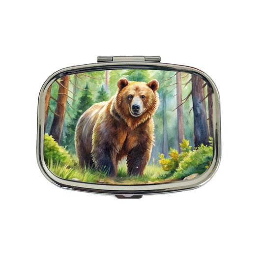 Grizzly Bear In Forest Watercolor Travel Pill Box Case