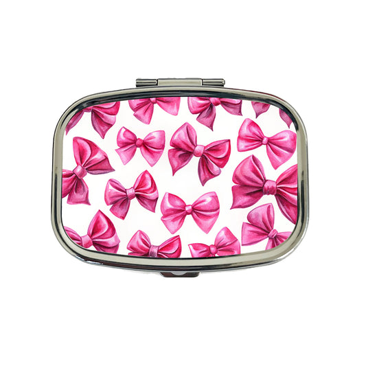 Hot Pink Scattered Coquette Bows Watercolor Travel Pill Box Case
