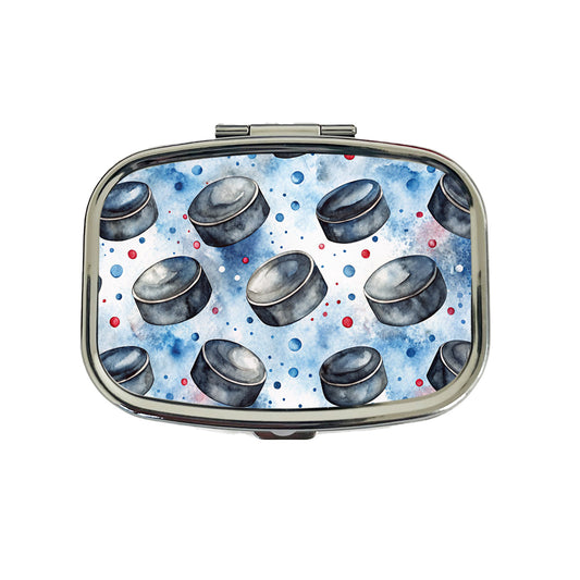 Ice Hockey Pucks Watercolor Travel Pill Box Case