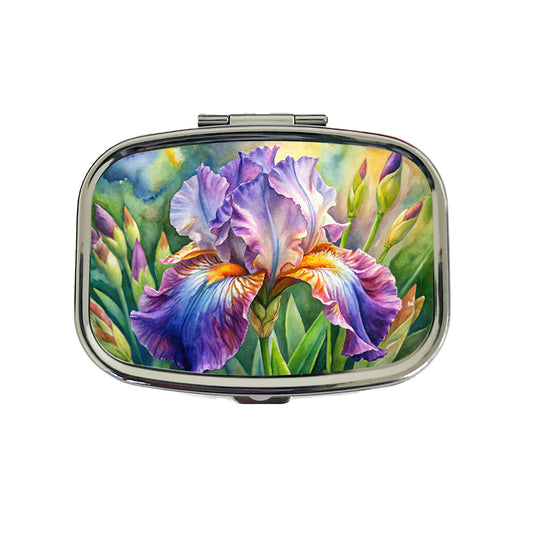 Iris Purple Flowers Watercolor Travel Pill Box Case