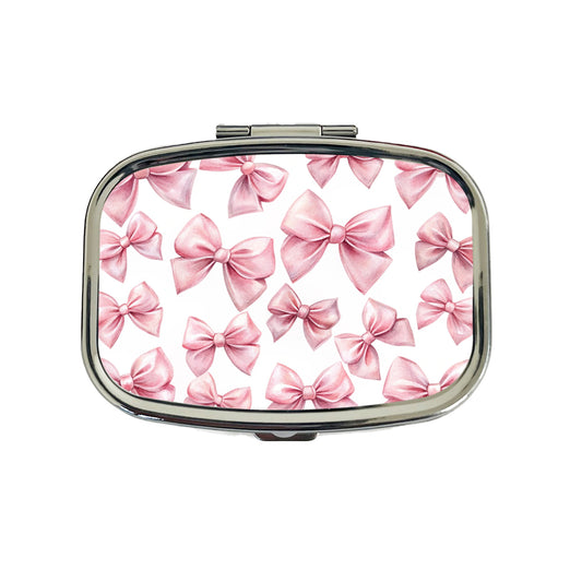 Light Pink Scattered Coquette Bows Watercolor Travel Pill Box Case