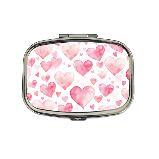 Light Pink Scattered Hearts Watercolor Travel Pill Box Case