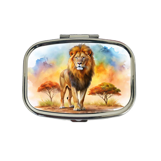 Lion African Plain Watercolor Travel Pill Box Case