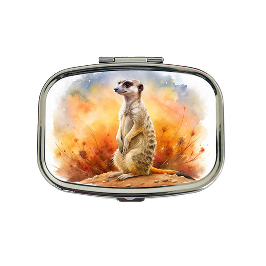 Meerkat African Plain Beautiful Watercolor Travel Pill Box Case