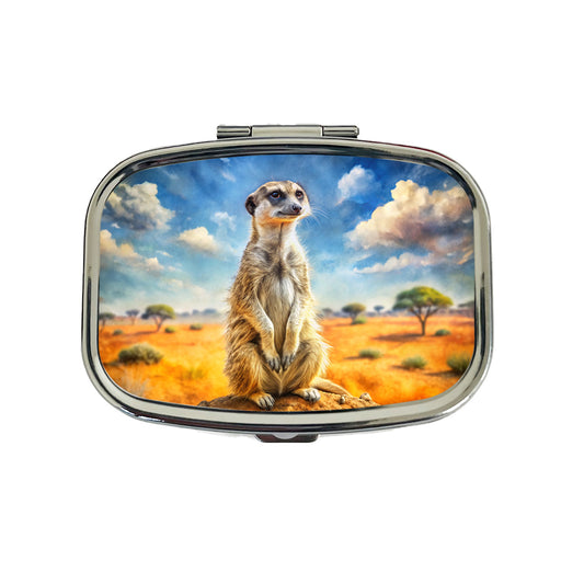 Meerkat African Plain Watercolor Design Travel Pill Box Case