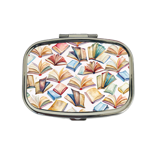 Open Books Watercolor Reader Reading Travel Pill Box Case