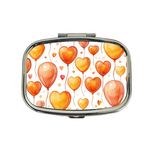 Orange Balloons Hearts Watercolor Birthday Travel Pill Box Case