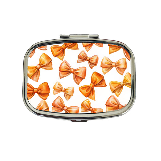 Orange Scattered Coquette Bows Watercolor Travel Pill Box Case