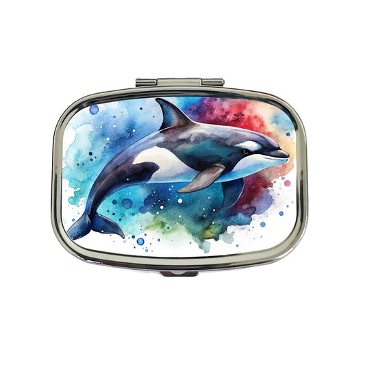 Orca Whale Colorful Watercolor Design Travel Pill Box Case