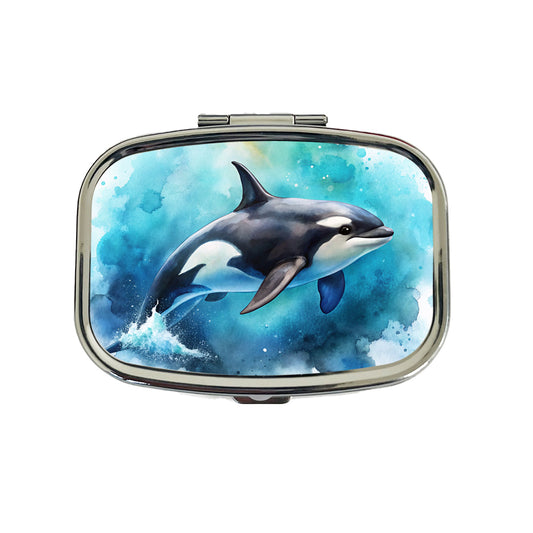 Orca Whale In Ocean Watercolor Design Travel Pill Box Case
