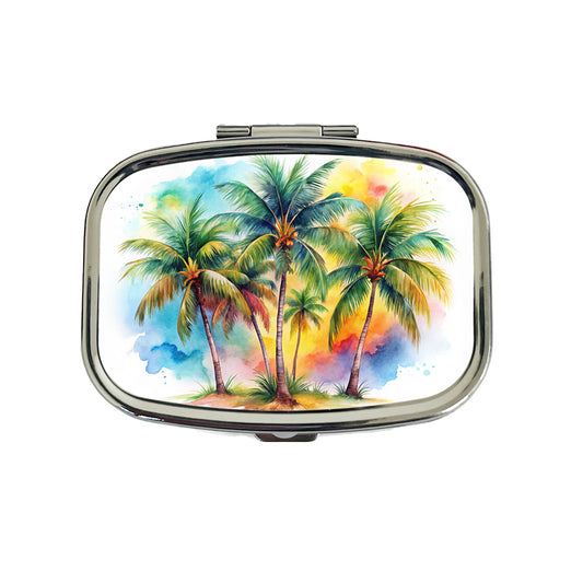 Palm Trees Tropical Watercolor Design Travel Pill Box Case