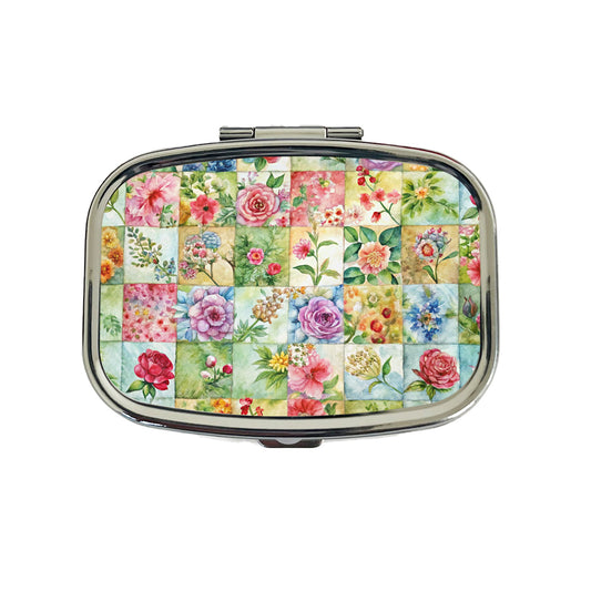 Patchwork Floral Quilt Quilter Sewing Watercolor Travel Pill Box Case