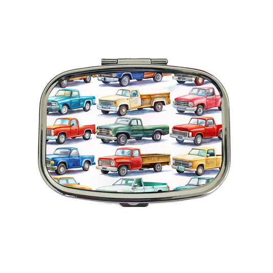 Pickup Trucks Watercolor Travel Pill Box Case