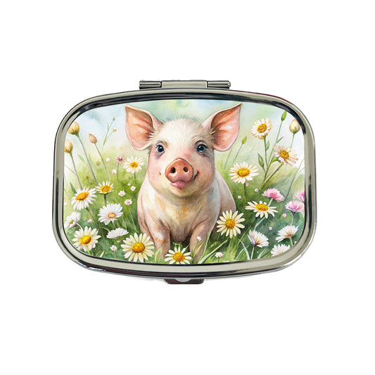 Pig In Daisies Watercolor Design Travel Pill Box Case
