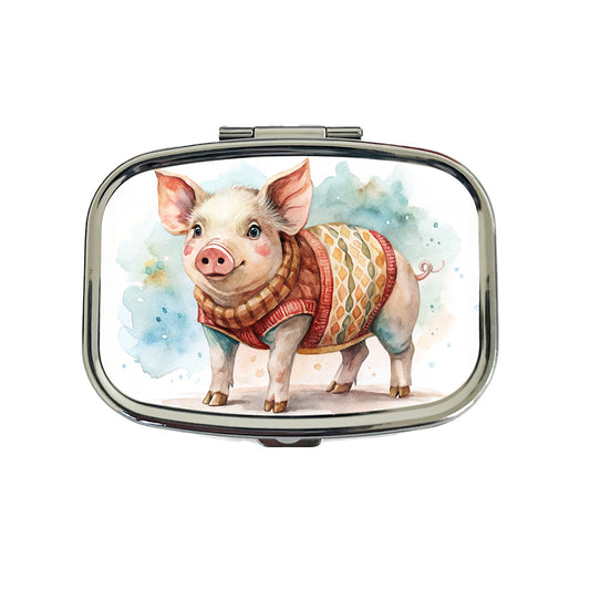Pig Wearing A Sweater Watercolor Travel Pill Box Case