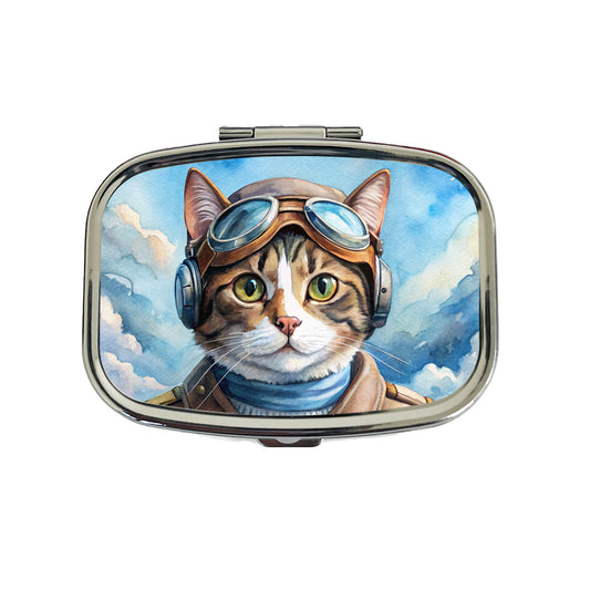 Pilot Cat Watercolor Travel Pill Box Case