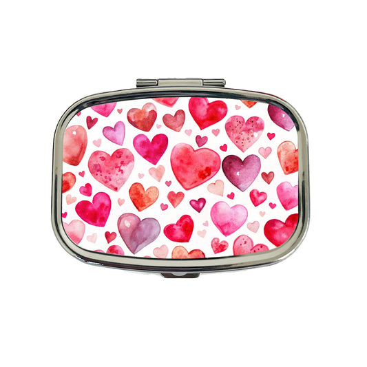 Pink And Red Scattered Hearts Watercolor Travel Pill Box Case