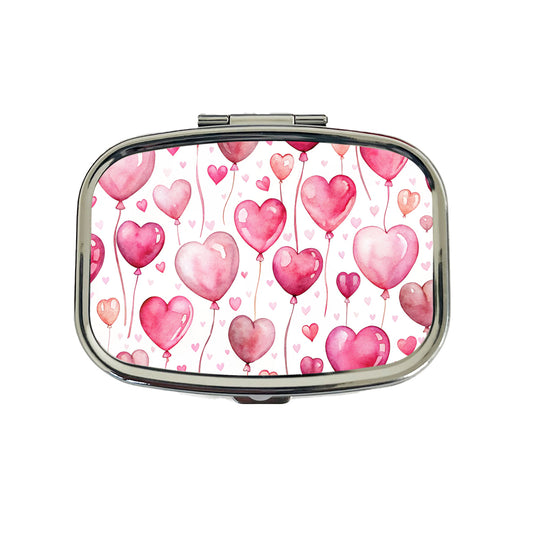 Pink Balloons Hearts Watercolor Birthday Valentine's Love Travel Pill Box Case