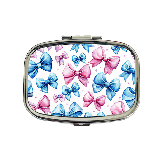 Pink Blue Scattered Coquette Bows Watercolor Travel Pill Box Case