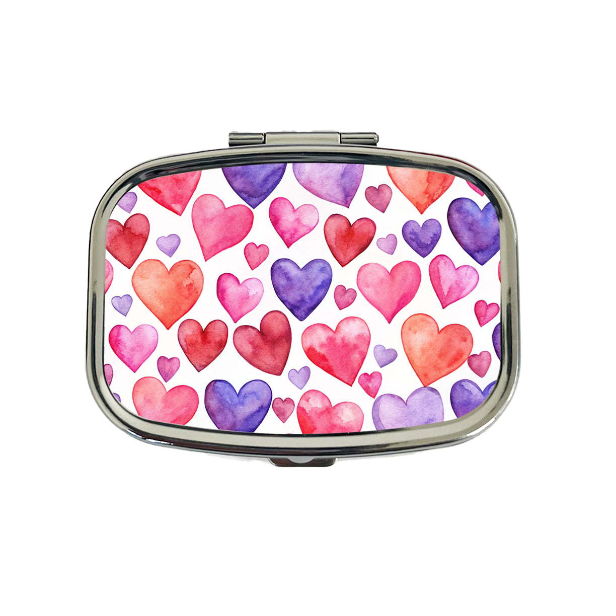 Pink Red Purple Hearts Watercolor Travel Pill Box Case