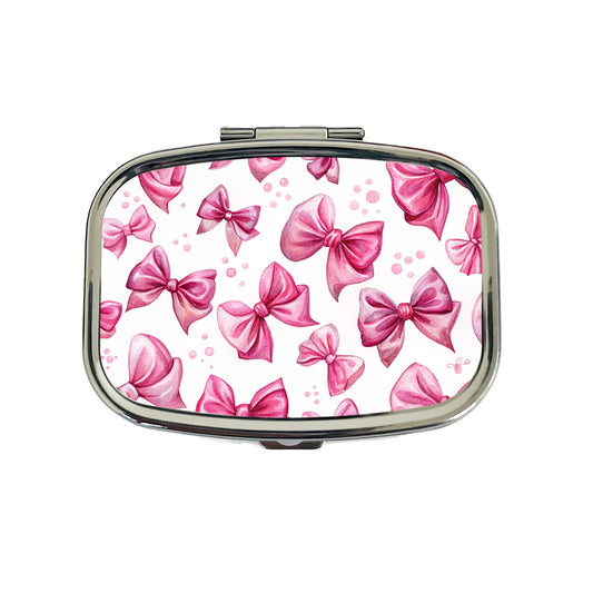 Pink Scattered Coquette Bows Watercolor Travel Pill Box Case