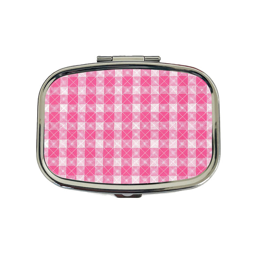Pink White Gingham Watercolor Travel Pill Box Case