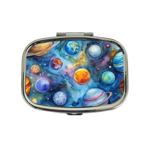 Planets Outer Space Astronomy Watercolor Travel Pill Box Case