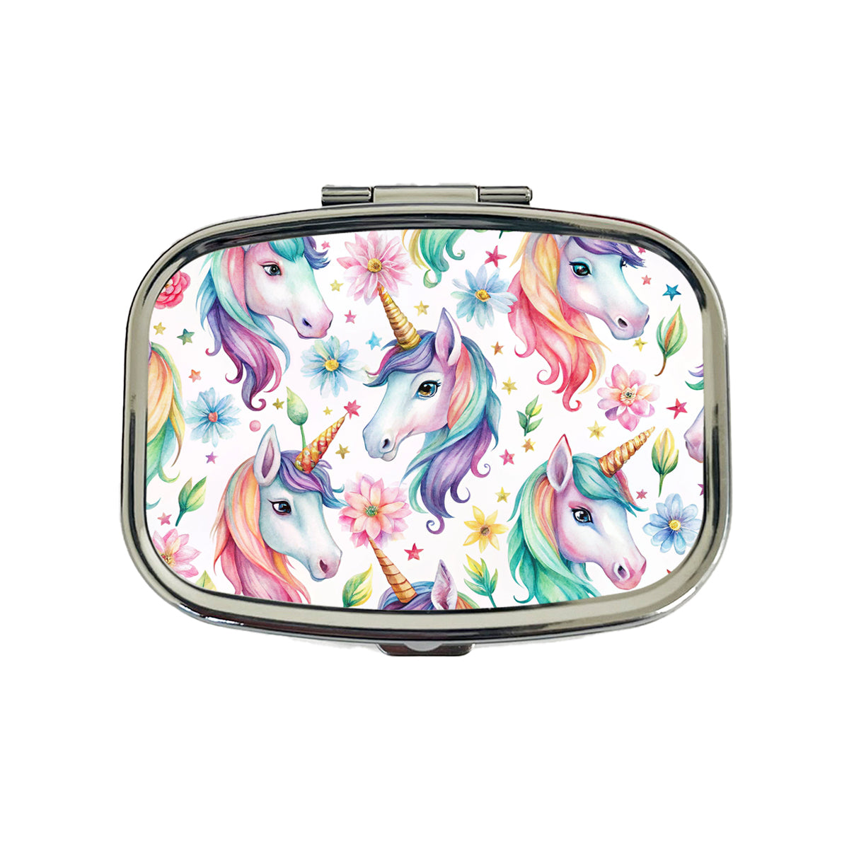 Pretty Unicorn Faces Watercolor Travel Pill Box Case