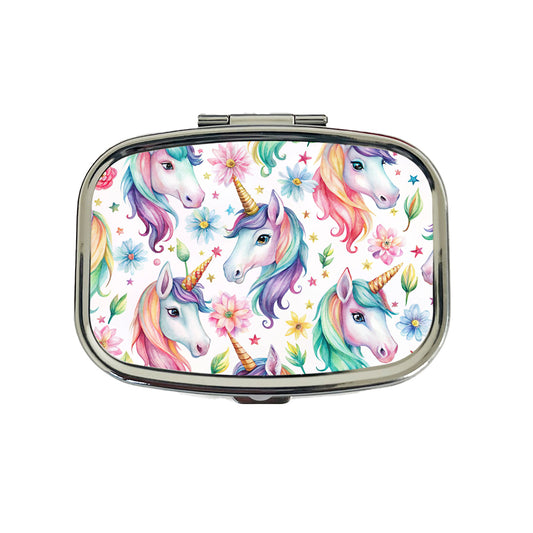 Pretty Unicorn Faces Watercolor Travel Pill Box Case