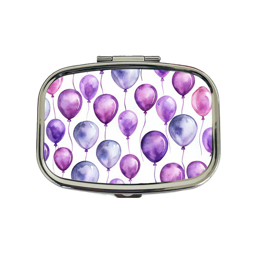 Purple Balloons Watercolor Birthday Travel Pill Box Case