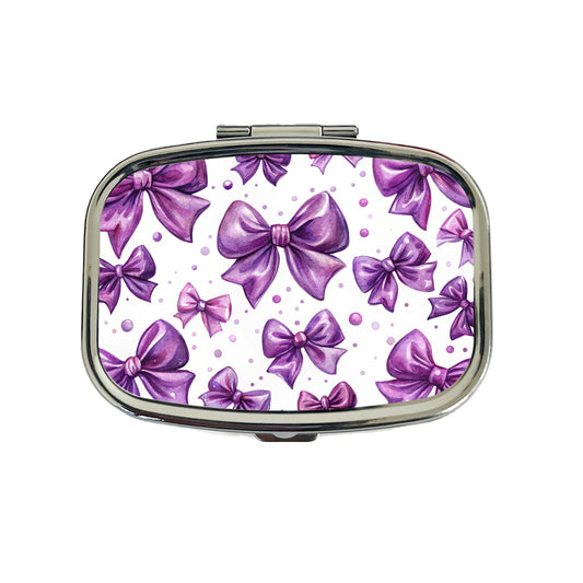 Purple Scattered Coquette Bows Watercolor Travel Pill Box Case