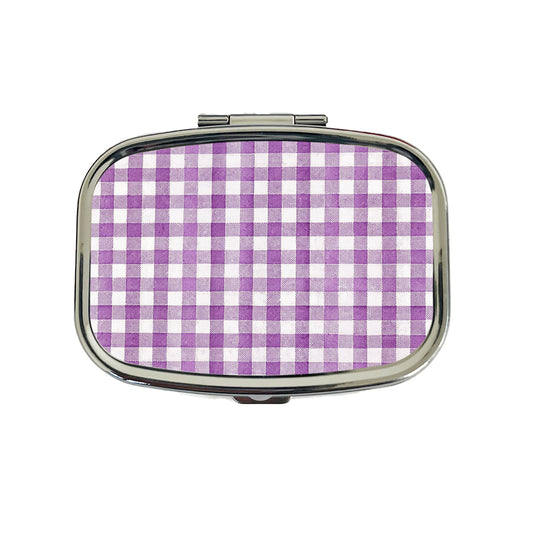Purple White Gingham Watercolor Travel Pill Box Case