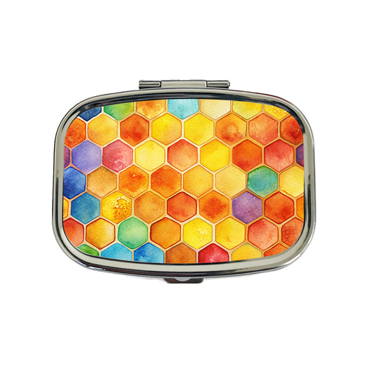 Rainbow Honeycomb Background Watercolor Travel Pill Box Case