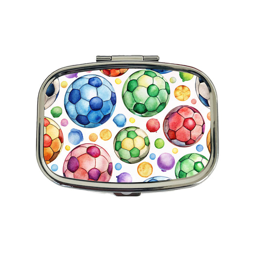Rainbow Soccer Balls Watercolor Football Travel Pill Box Case
