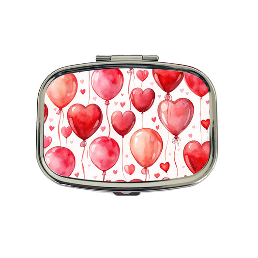 Red Balloons Hearts Watercolor Love Anniversary Travel Pill Box Case