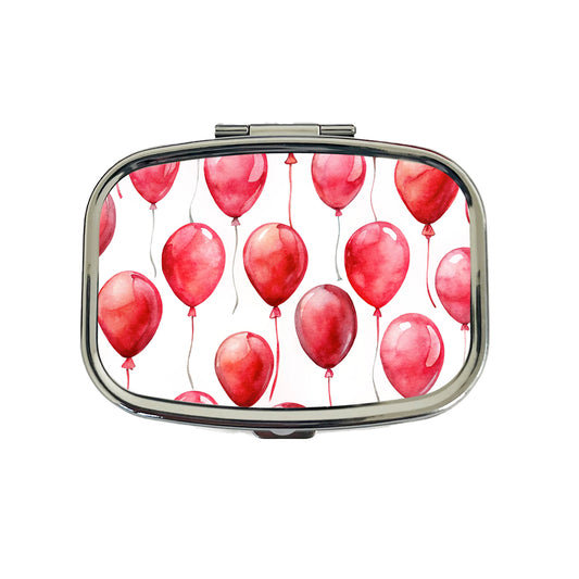 Red Balloons Watercolor Birthday Travel Pill Box Case