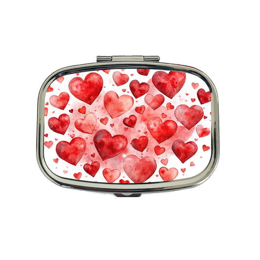 Red Scattered Hearts Love Anniversary Watercolor Travel Pill Box Case