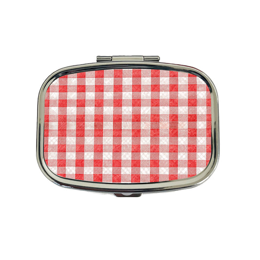 Red White Gingham Watercolor Travel Pill Box Case