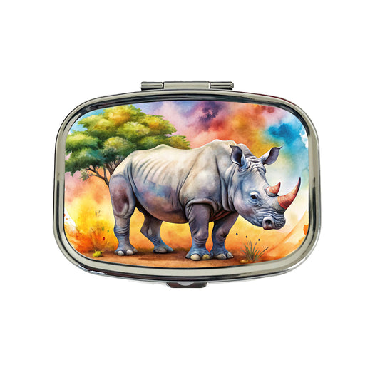 Rhinoceros African Plain Watercolor Design Travel Pill Box Case