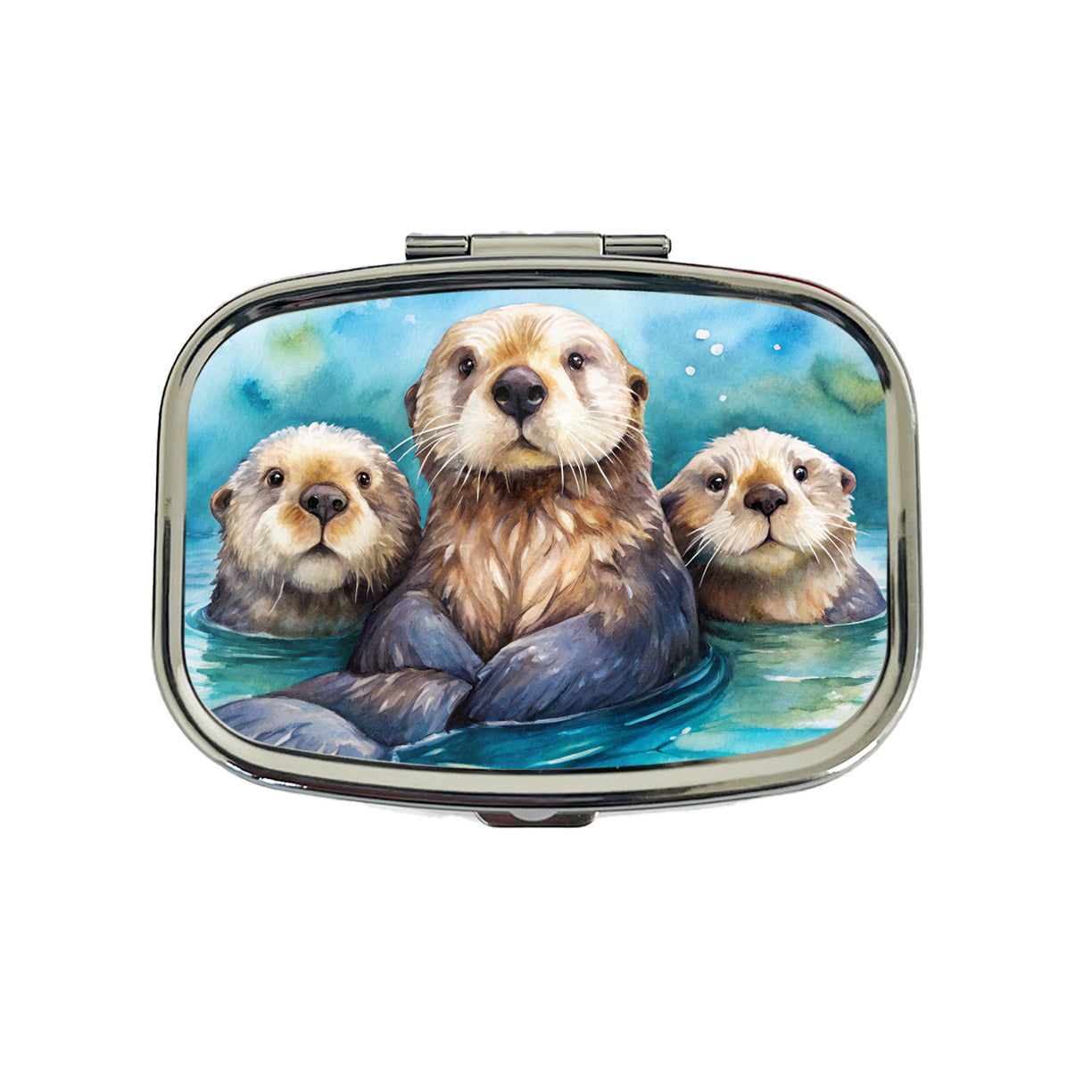 Sea Otters Watercolor Design Travel Pill Box Case