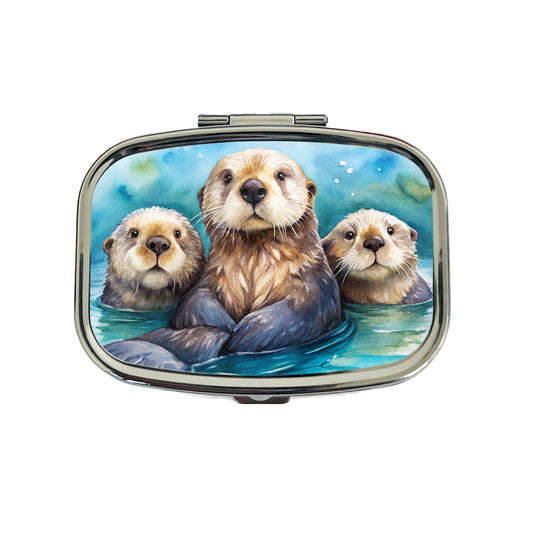 Sea Otters Watercolor Design Travel Pill Box Case