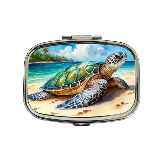 Sea Turtle Beach Watercolor Design Travel Pill Box Case