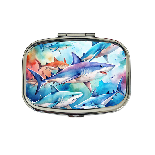 Sharks Watercolor Design Travel Pill Box Case