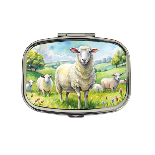 Sheep In Meadow Watercolor Design Travel Pill Box Case